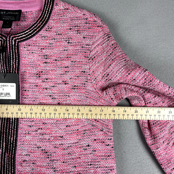 St.John For Mary Kay Long Tweed Jacket Womens 2 Pink Wool Old Money Classic NWT - Picture 7 of 16